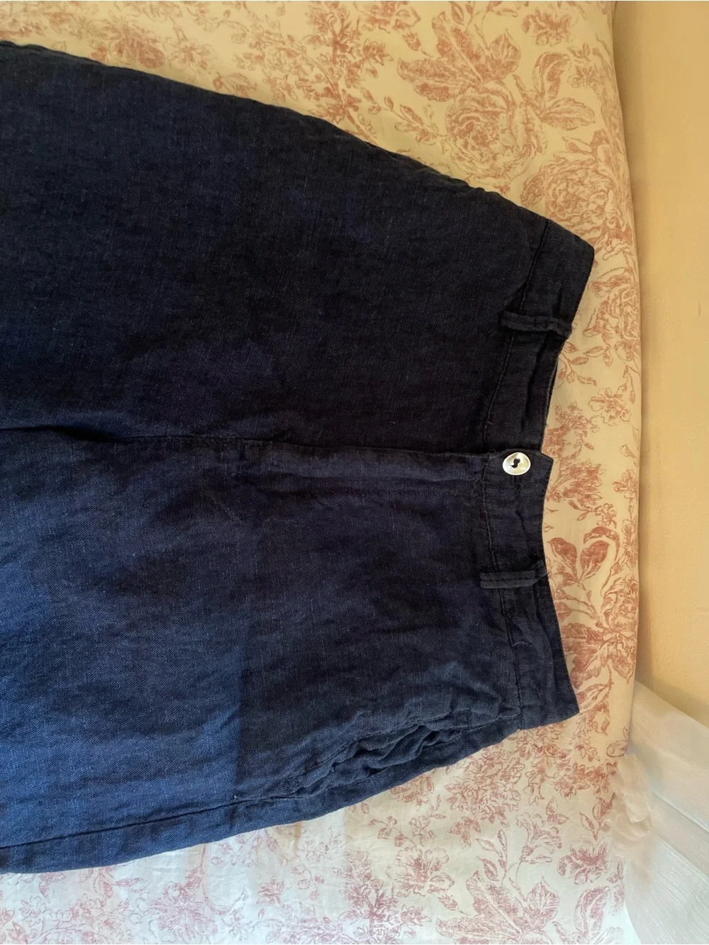 Zara Wide-Leg Linen Blend Pants in Navy Blue